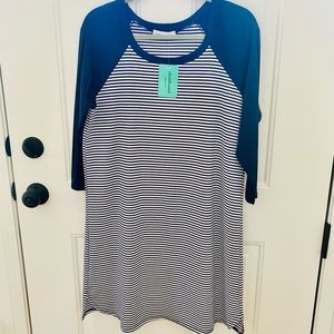 Navy & white strip maternity dress
